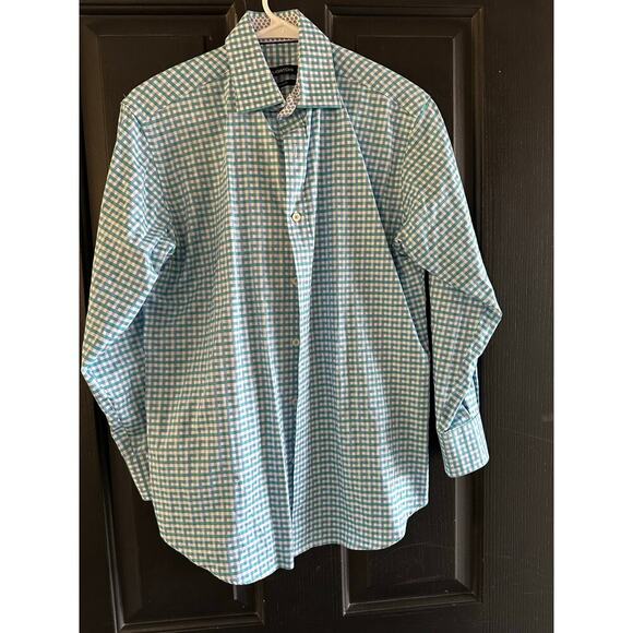 Bugatchi Blue Green Classic Fit Plaid Print Long Sleeve Button Down Shirt Size S - Picture 1 of 6